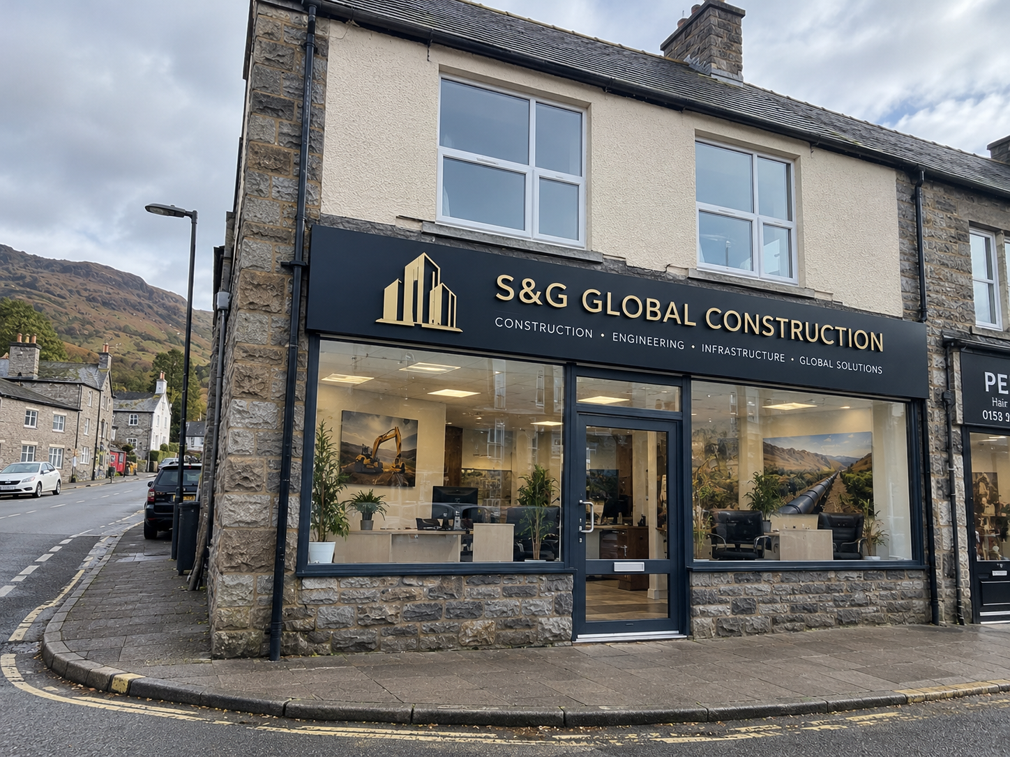 Illustrative rendering of an S&G Global Construction office exterior